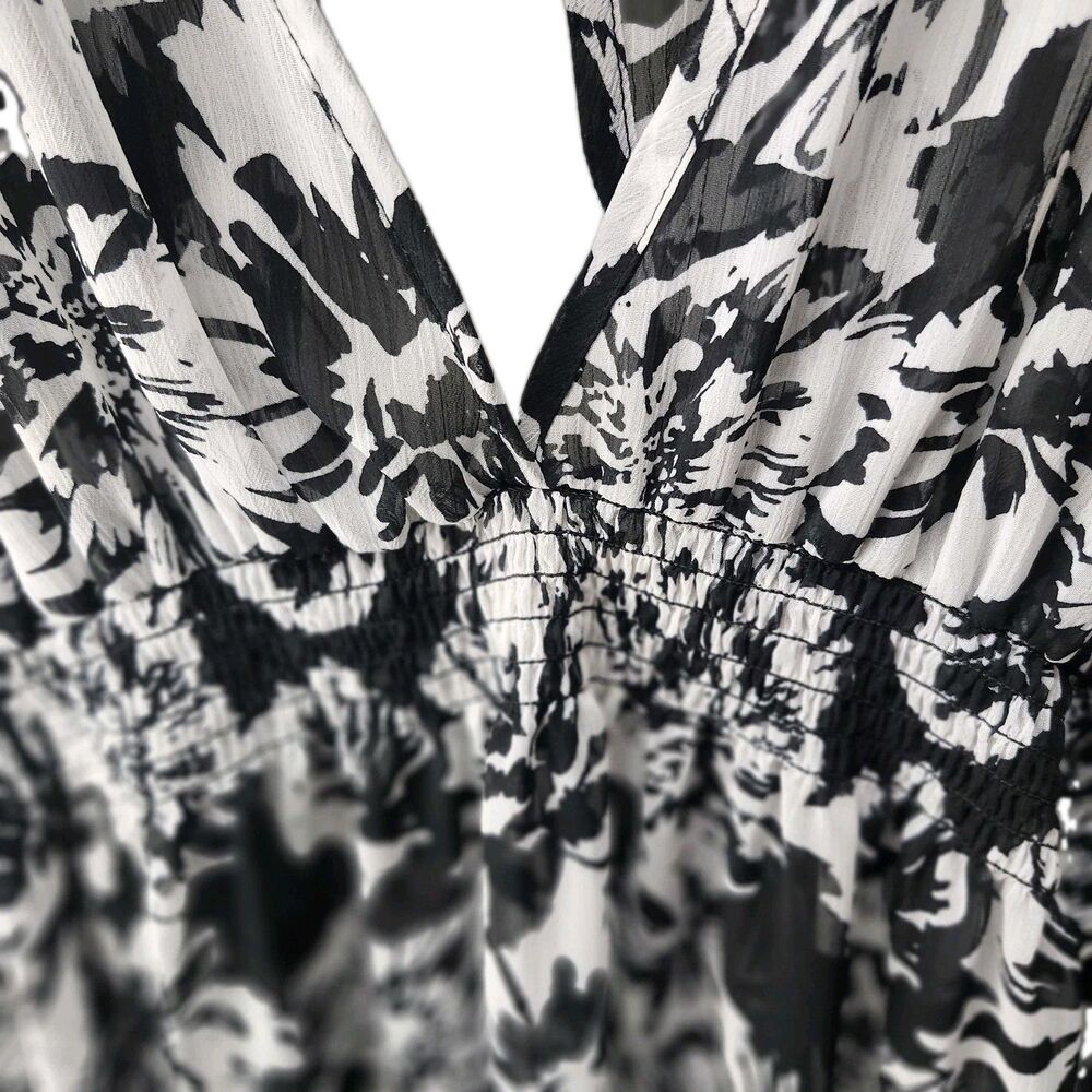 Time and True Swim Cover-up Womens 3XL Black White Floral Sheer Dolman Sleeves - Picture 5 of 10